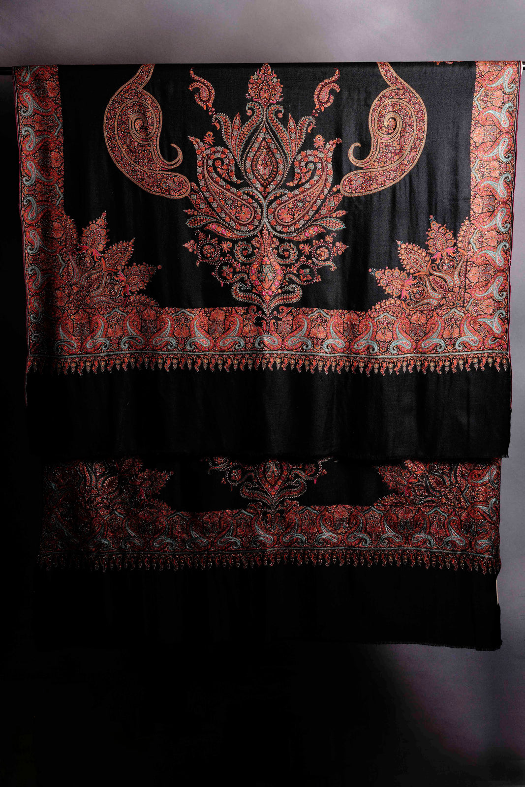 2.5 yard Black Base Jamawar With Multi color Embroidery Cashmere Pashmina Shawl