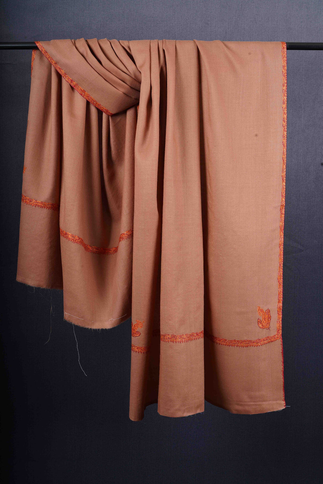 Natural Base Small Border Embroidery Merino Shawl