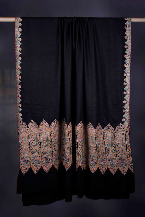 3 Yard Black Base with Tilla and Multicolor Embroidery Pashmina Shawl