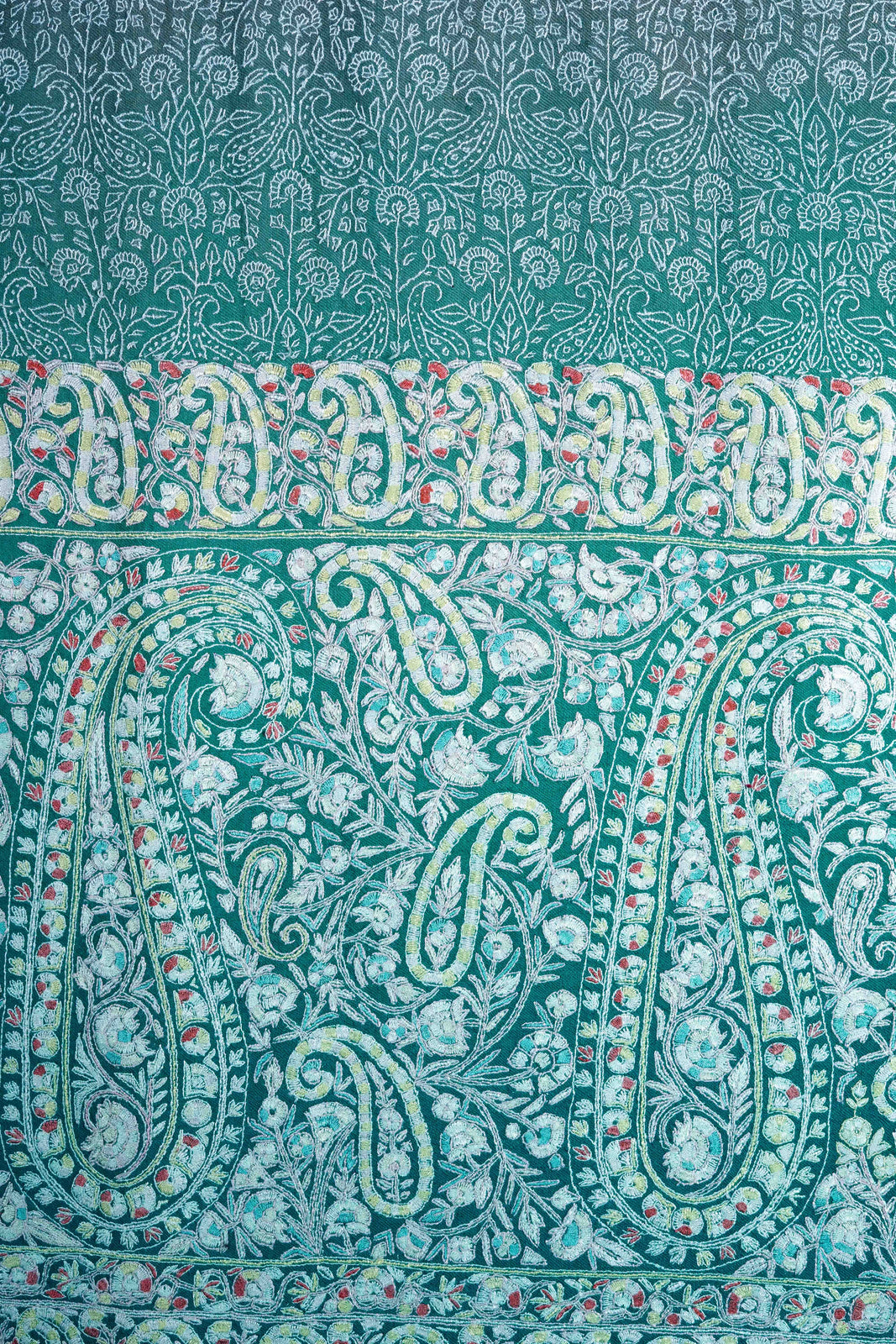 Teal Green Jamawar Embroidery Pashmina Shawl