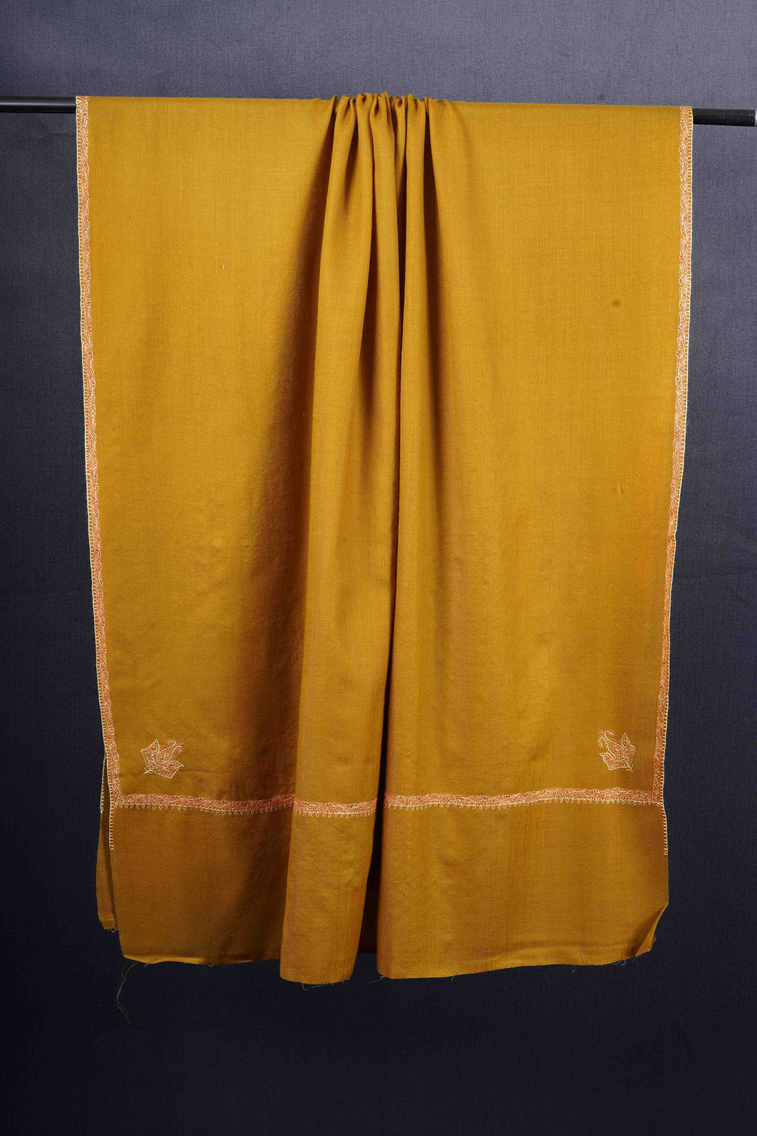 Mustard Base Small Border Embroidery Merino Shawl