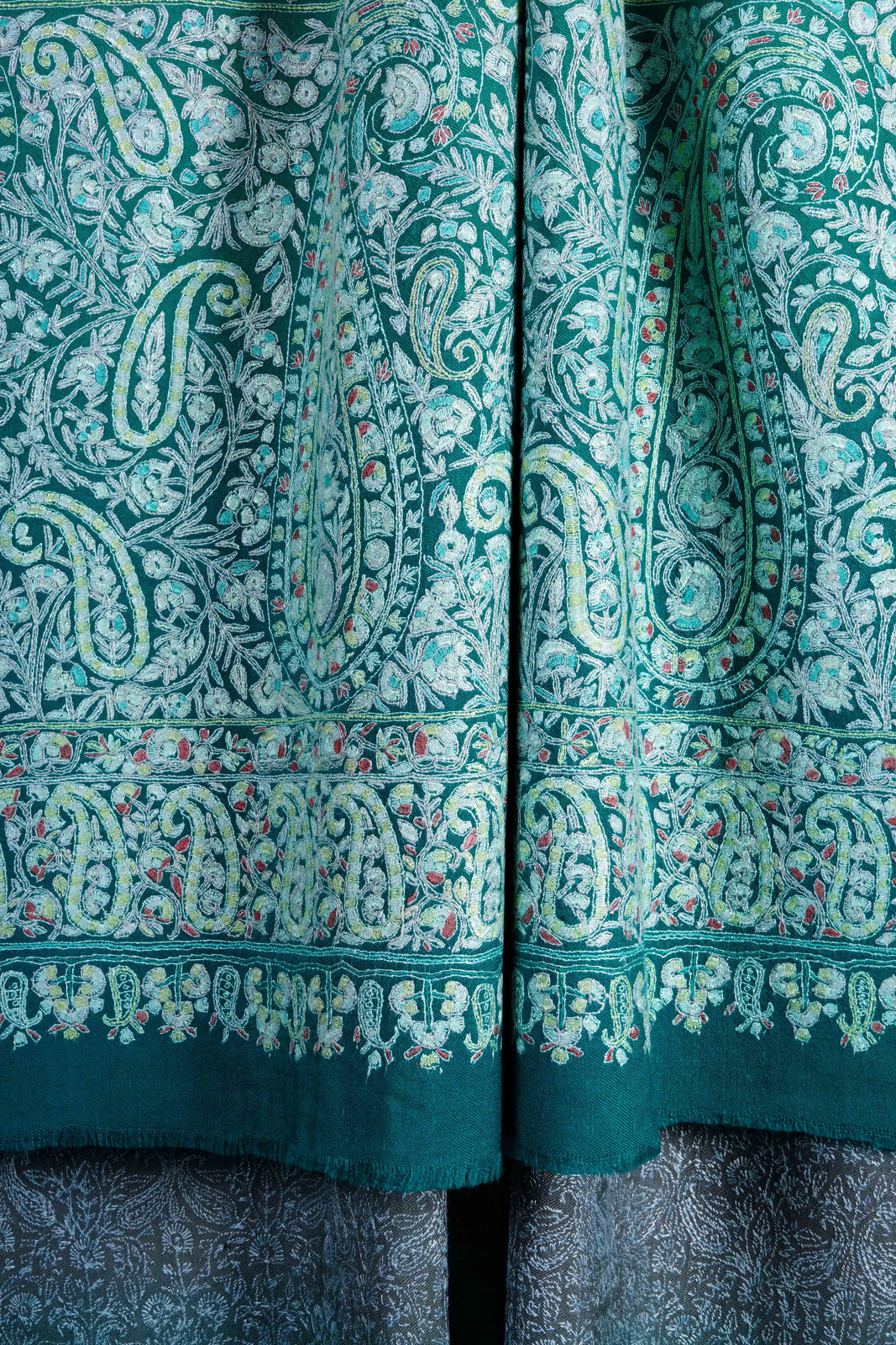 Teal Green Jamawar Embroidery Pashmina Shawl