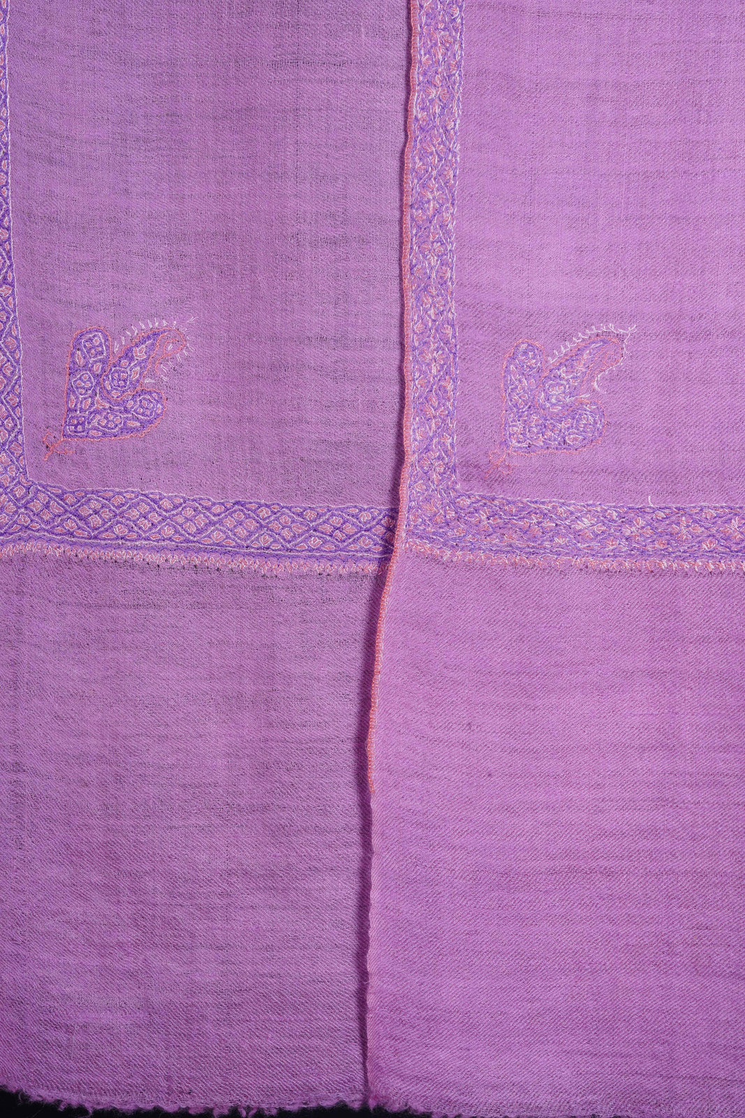 Orchid Purple Mauve Border Embroidery Cashmere Pashmina Scarf