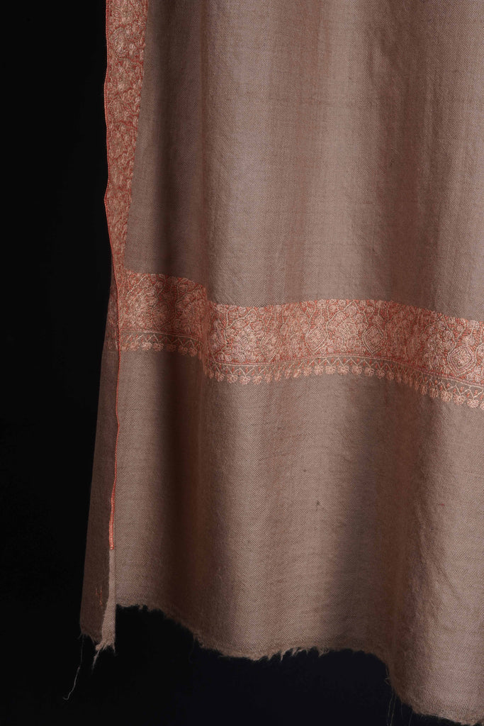Beige Base with Mustard and Peach Border Embroidery Cashmere Pashmina Shawl