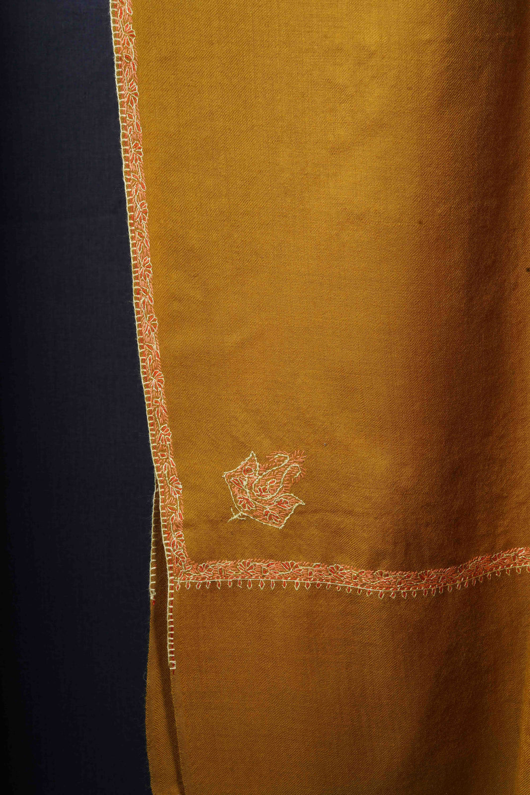 Mustard Base Small Border Embroidery Merino Shawl
