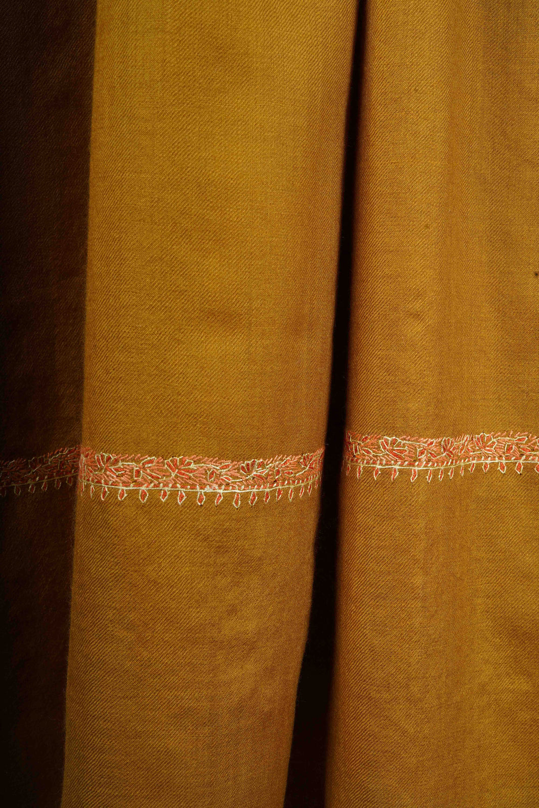 Mustard Base Small Border Embroidery Merino Shawl