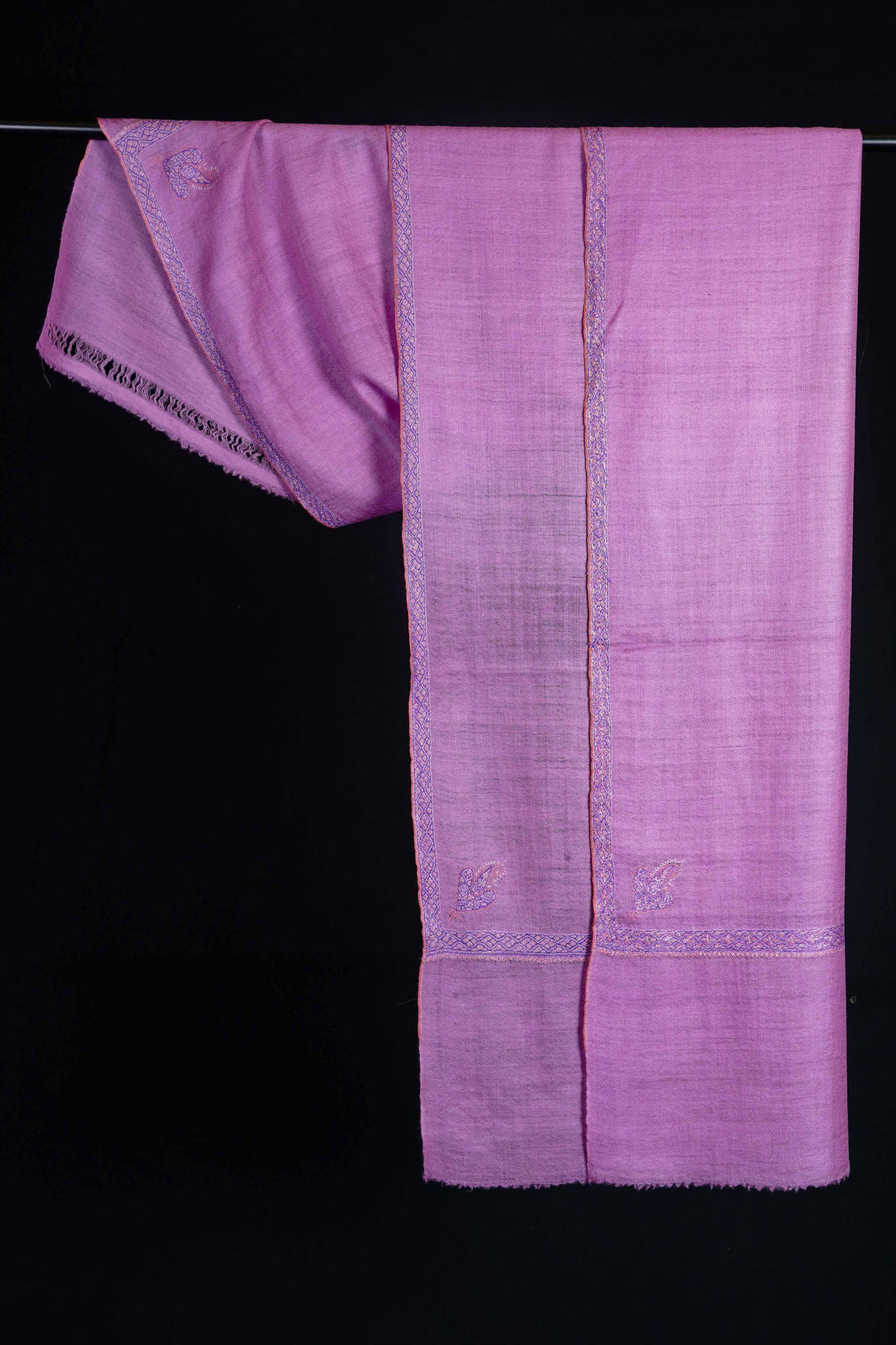 Orchid Purple Mauve Border Embroidery Cashmere Pashmina Scarf