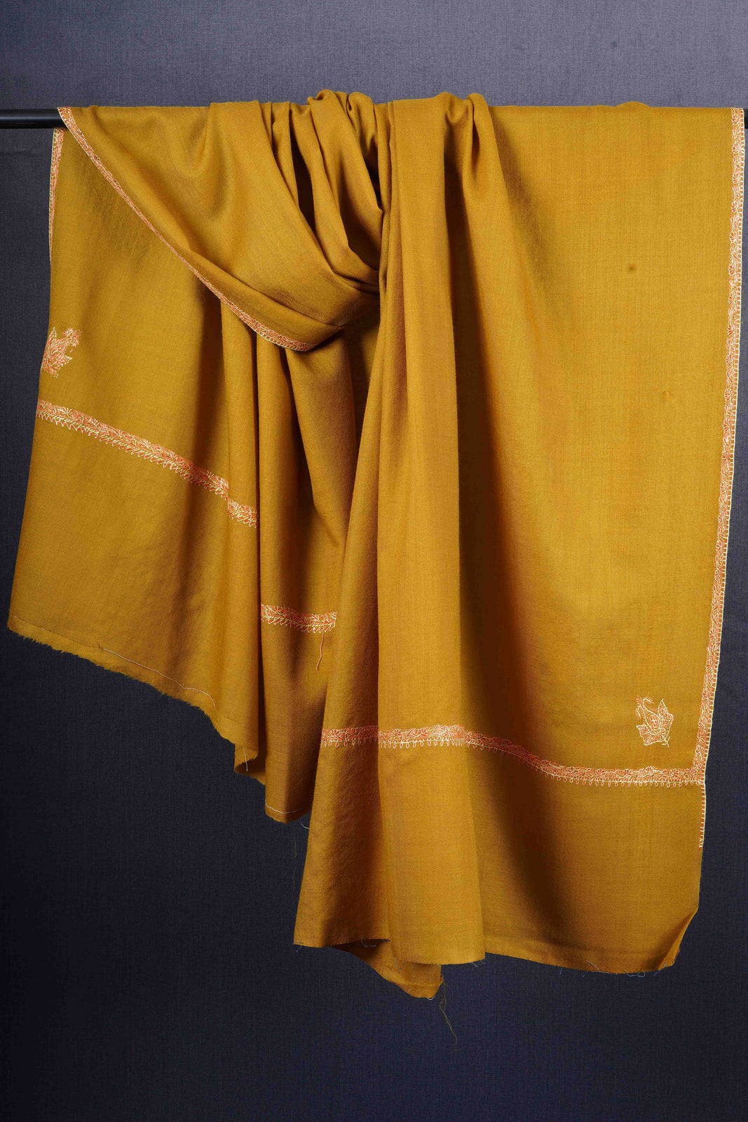 Mustard Base Small Border Embroidery Merino Shawl