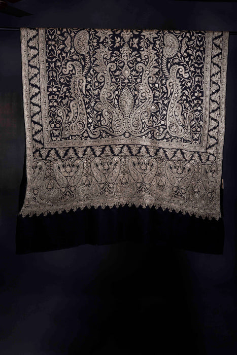 3 Yard Black Base with Tilla Embroidery Pashmina Shawl