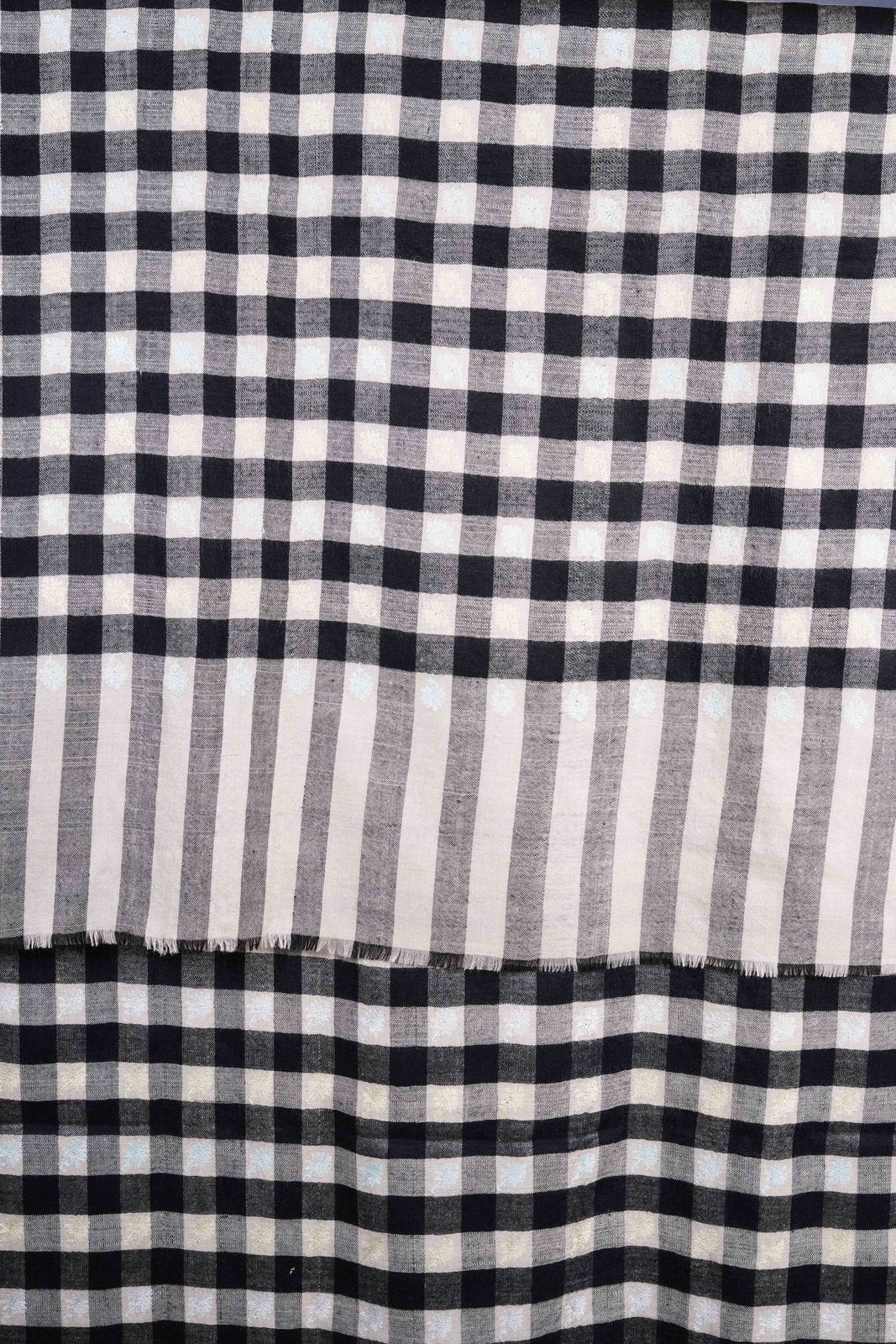 Black & Natural Check Butti-Dar Embroidery Pashmina Cashmere Shawl