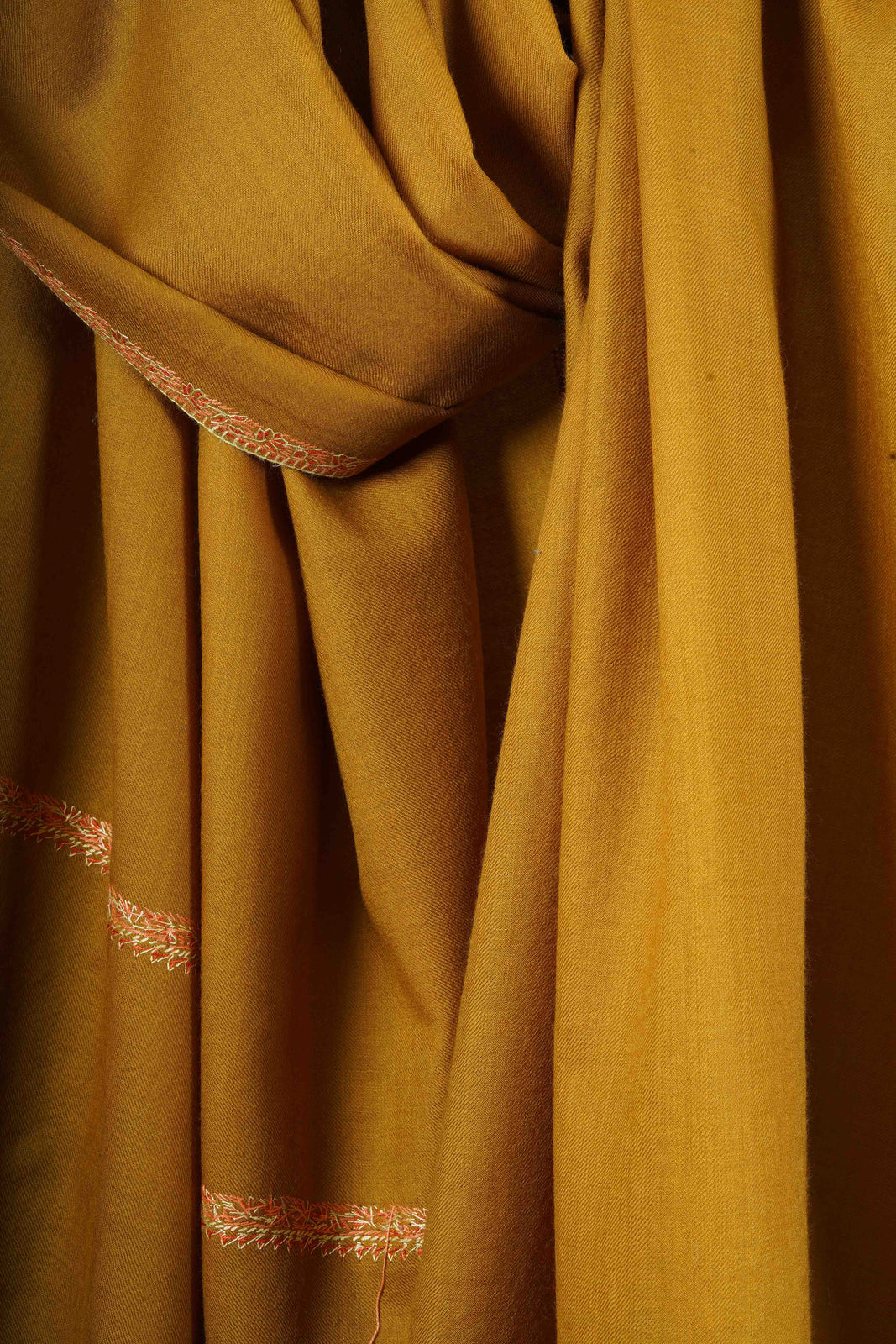 Mustard Base Small Border Embroidery Merino Shawl