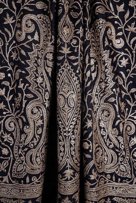 3 Yard Black Base with Tilla Embroidery Pashmina Shawl