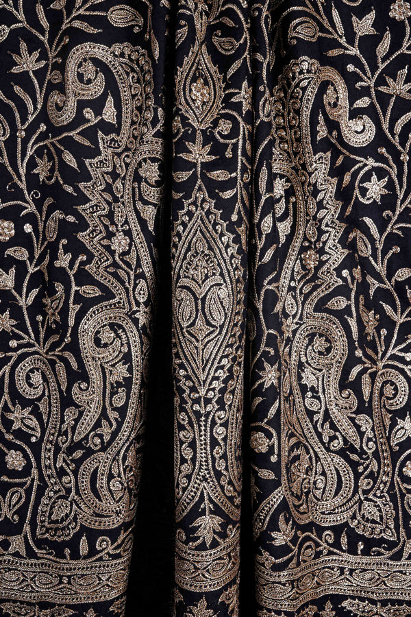 3 Yard Black Base with Tilla Embroidery Pashmina Shawl