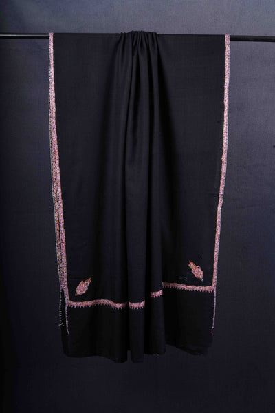 Black Base Border Embroidery Merino Shawl