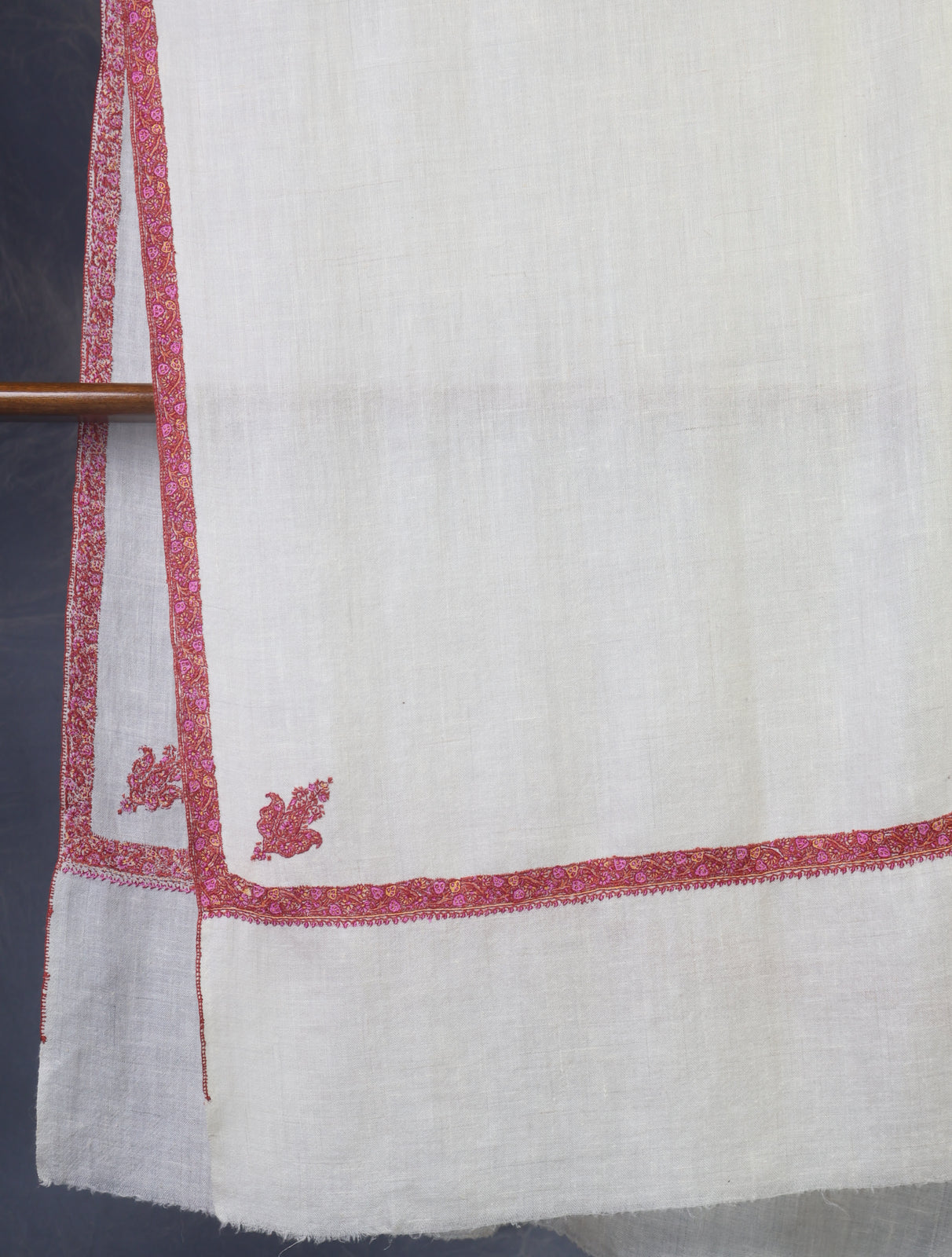 Ivory colour with Small Border Embroidery Cashmere Pashmina Scarf
