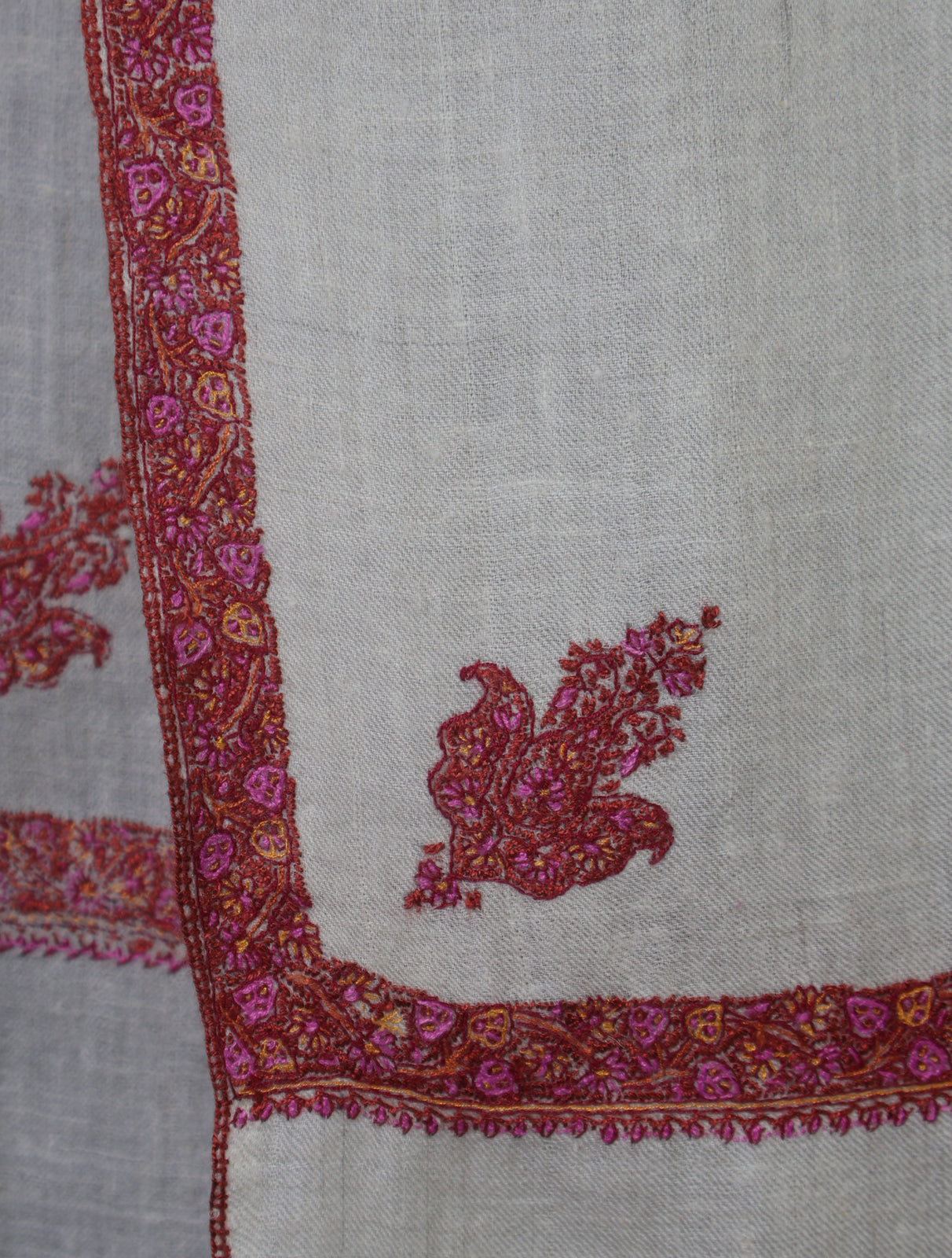 Ivory colour with Small Border Embroidery Cashmere Pashmina Scarf