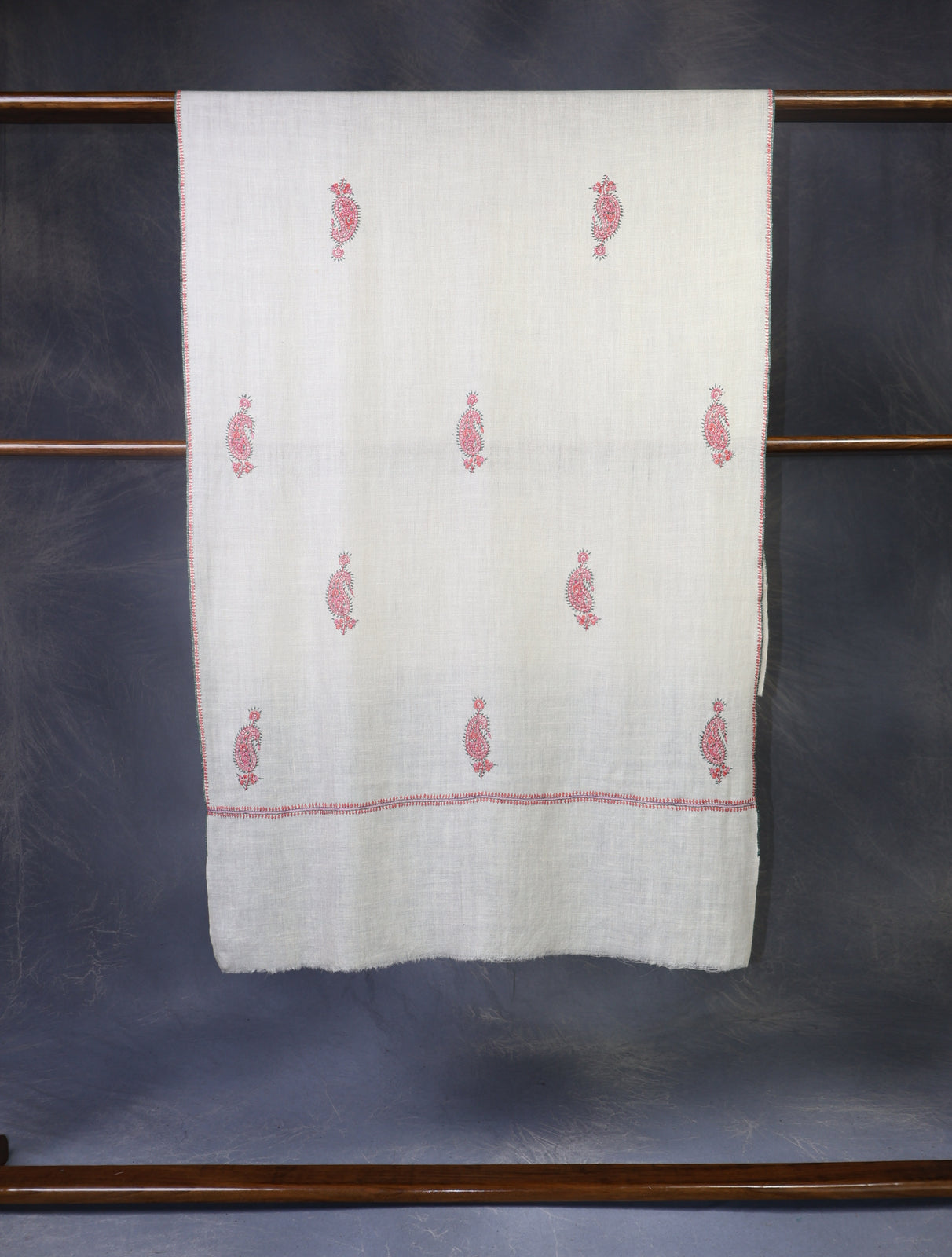 Ivory Base Buteh Embroidery Pashmina Cashmere Scarf