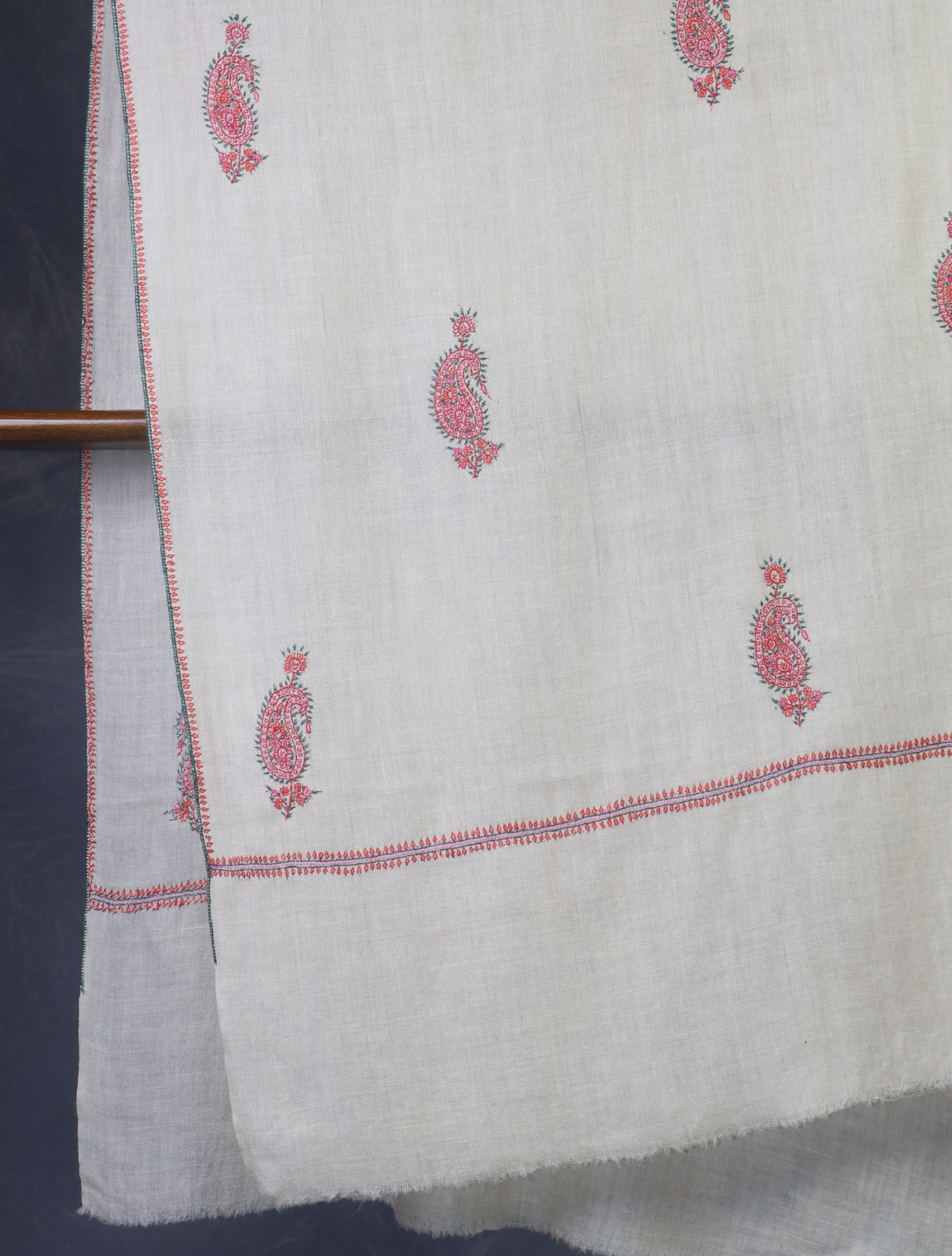 Ivory Base Buteh Embroidery Pashmina Cashmere Scarf