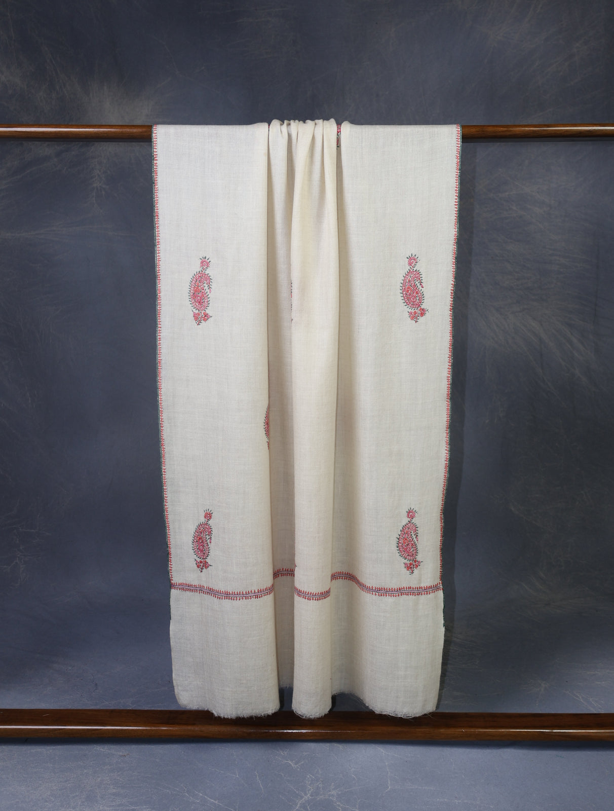 Ivory Base Buteh Embroidery Pashmina Cashmere Scarf