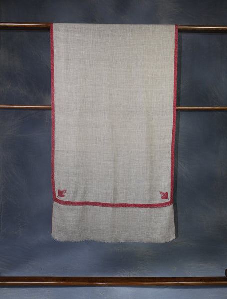 Light Natural colour with Small Border Embroidery Cashmere Pashmina Scarf