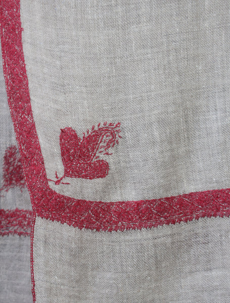 Light Natural colour with Small Border Embroidery Cashmere Pashmina Scarf