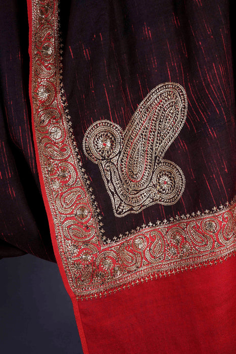 Maroon shade Red border Tilla Embroidery Pashmina Shawl
