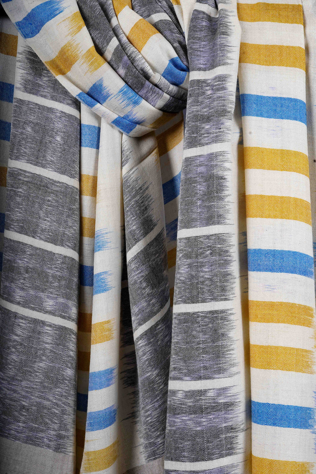 Ivory Base Multi Color Ikat Handwoven Cashmere Pashmina Shawl