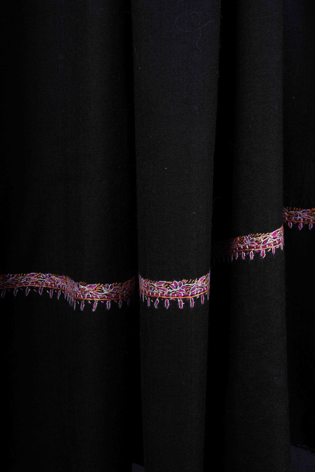 Black Base Border Embroidery Merino Shawl