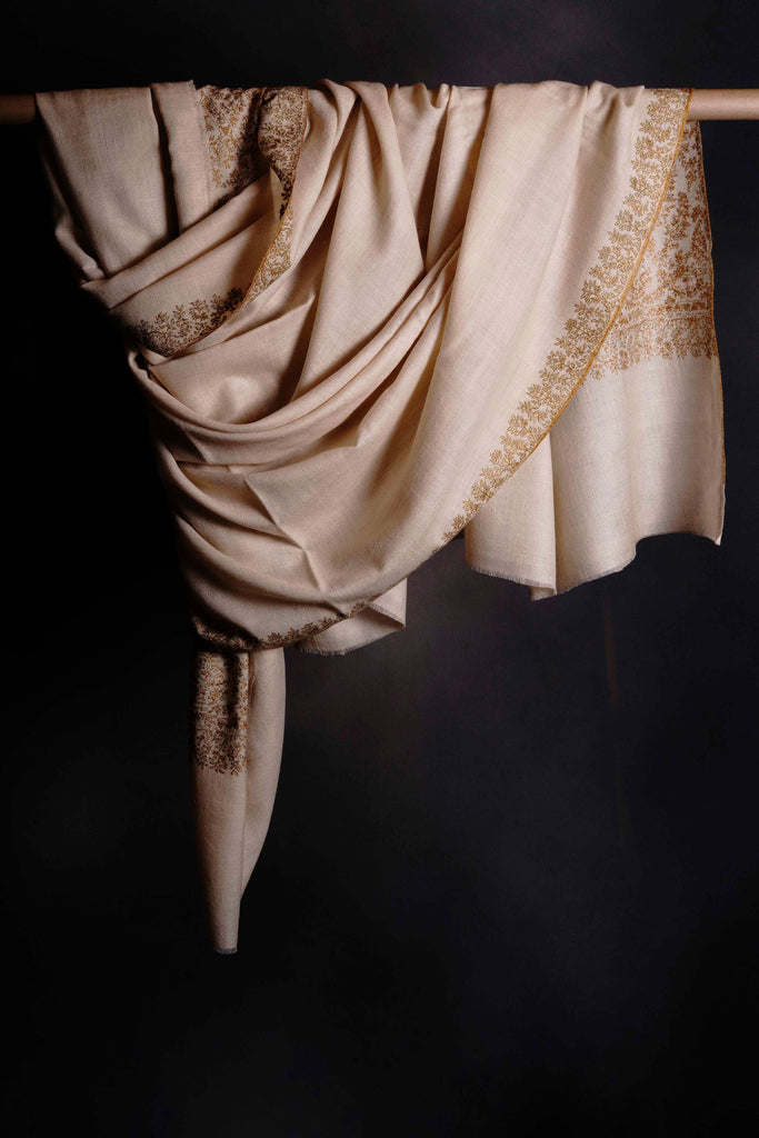 2.5 Yard Cream Base Pashmina Border Embroidery Shawl