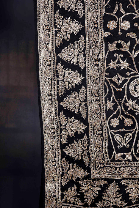 3 Yard Black Base with Tilla Embroidery Pashmina Shawl