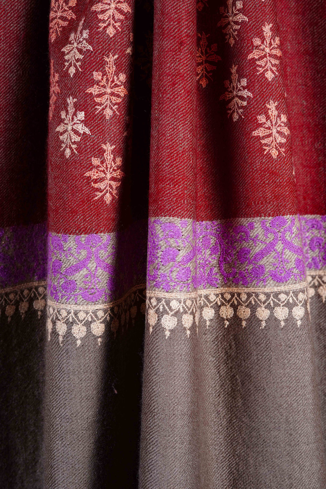Brick Red Base reversible Buteh-dar Embroidery Pashmina Cashmere Shawl