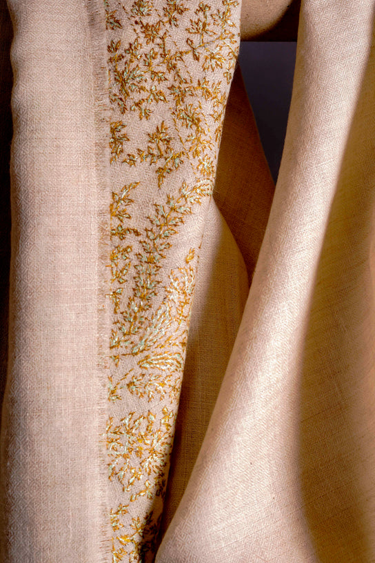 2.5 Yard Cream Base Pashmina Border Embroidery Shawl