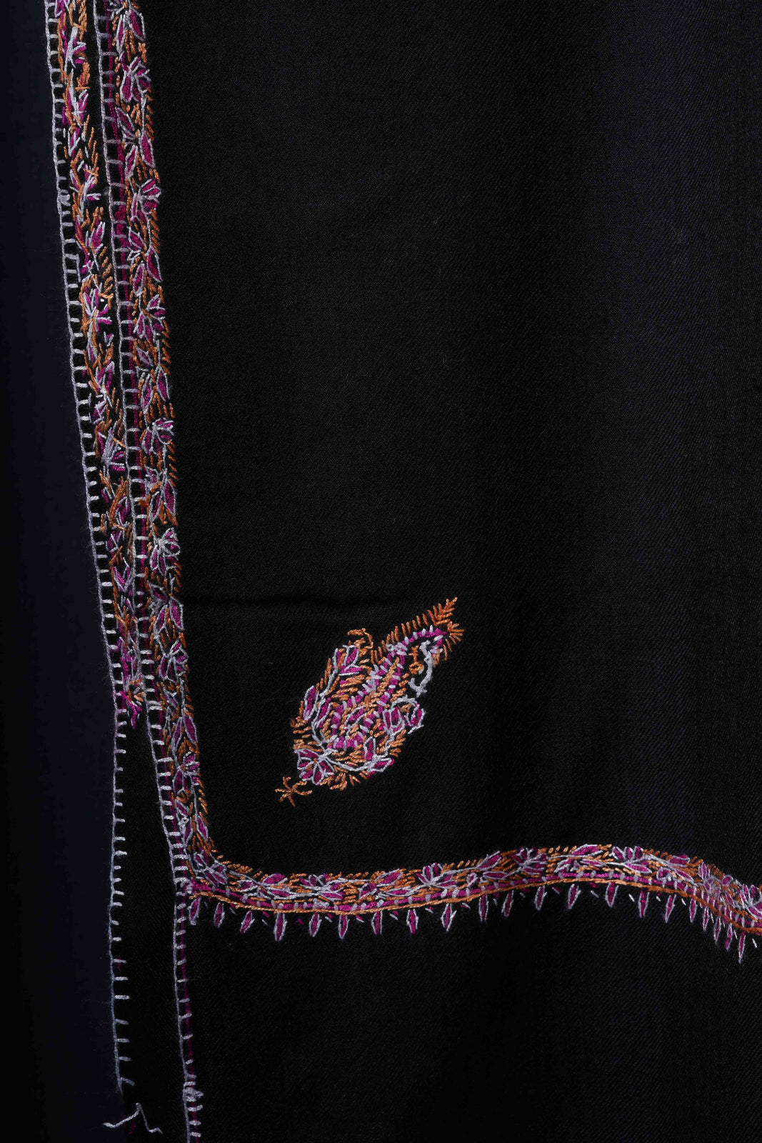 Black Base Border Embroidery Merino Shawl