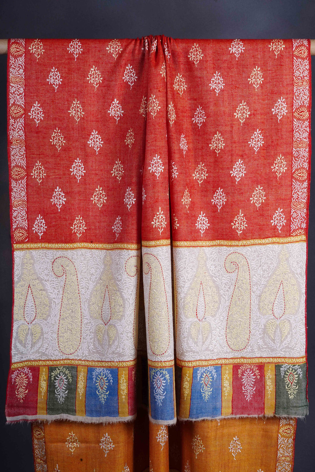 Boteh Motif Embroidery Reversible Cashmere Pashmina Shawl