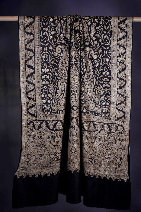 3 Yard Black Base with Tilla Embroidery Pashmina Shawl