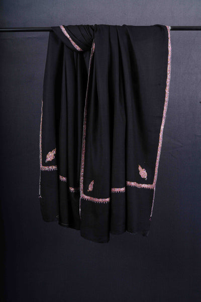 Black Base Border Embroidery Merino Shawl