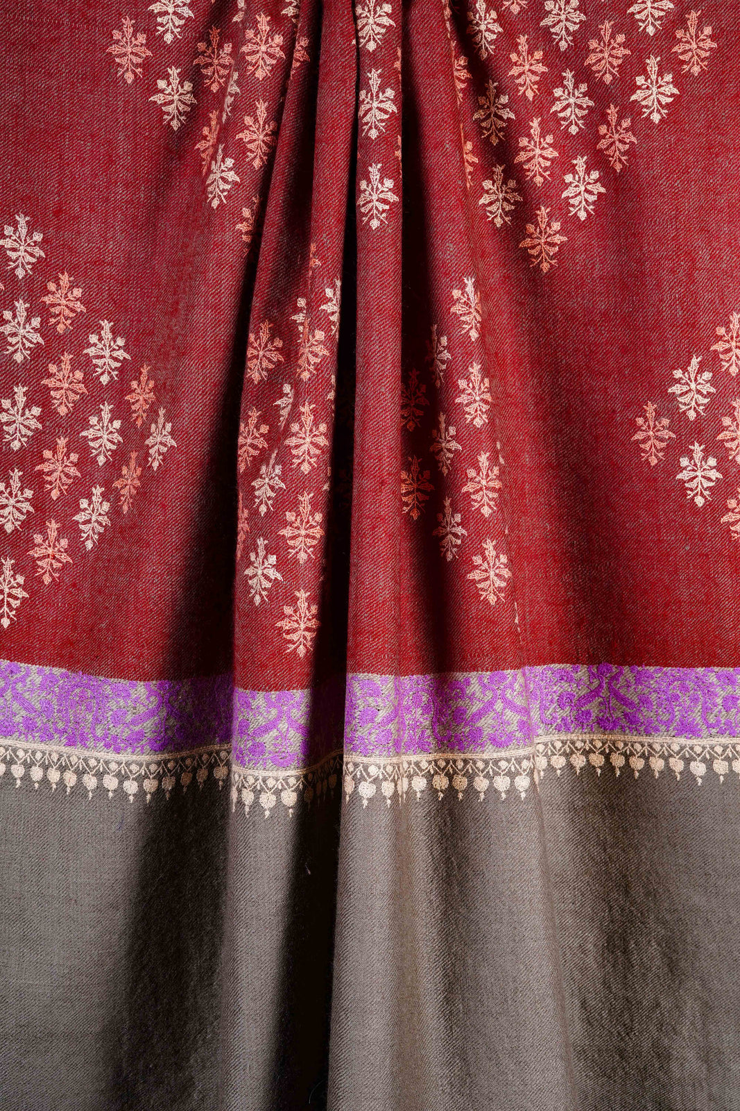 Brick Red Base reversible Buteh-dar Embroidery Pashmina Cashmere Shawl