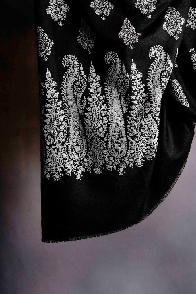 2.5 Yard Black Pashmina Jamawar Embroidery Shawl