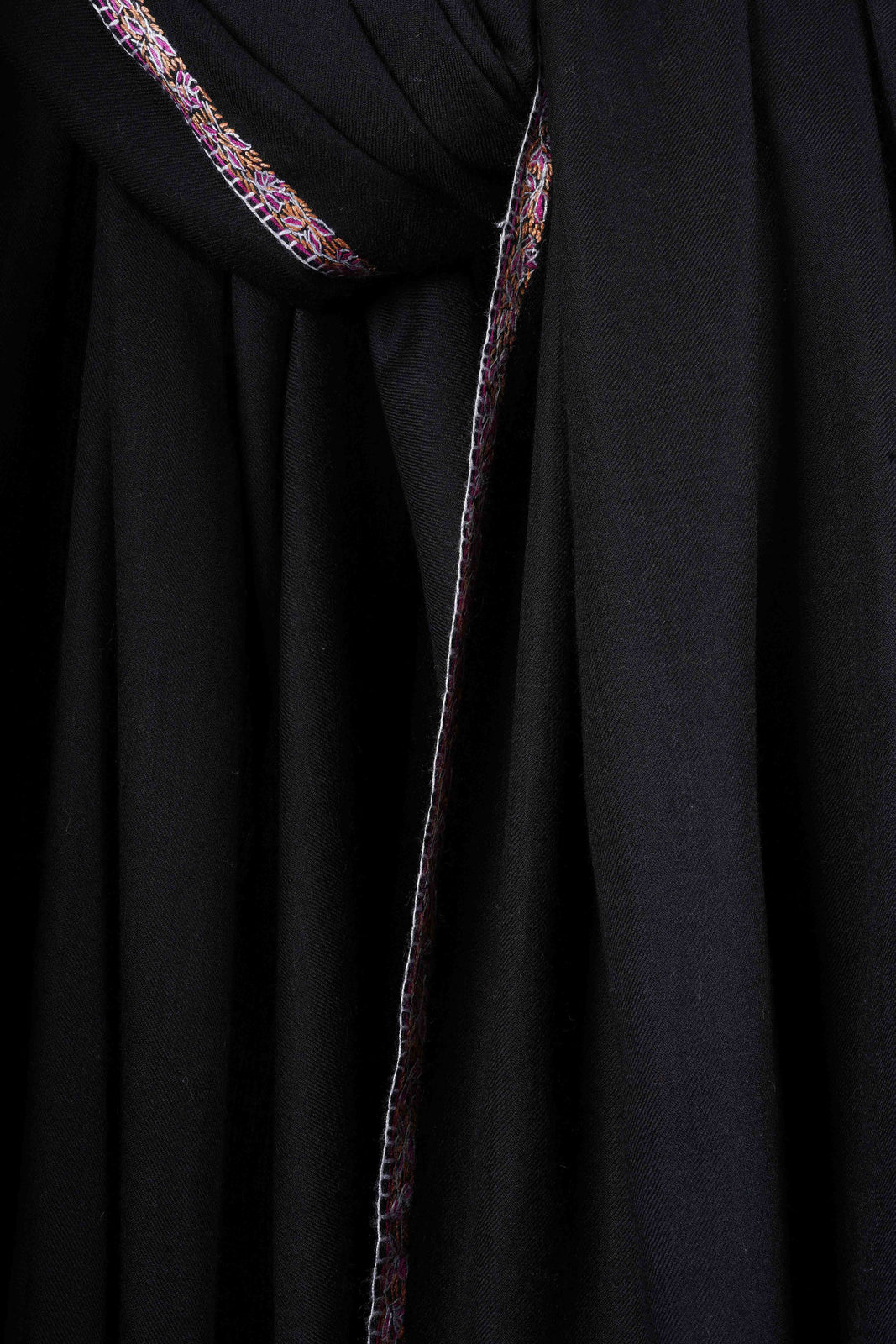 Black Base Border Embroidery Merino Shawl