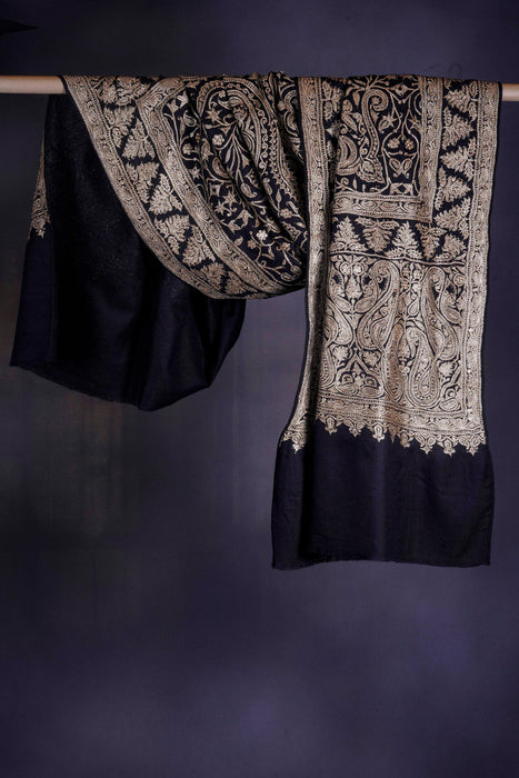 3 Yard Black Base with Tilla Embroidery Pashmina Shawl