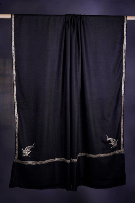 3 yard Black  Base With small border Tilla Embroidery Pashmina Shawl