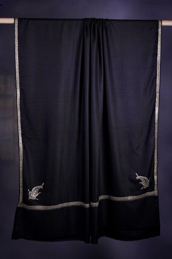 3 yard Black Base With small border Tilla Embroidery Pashmina Shawl