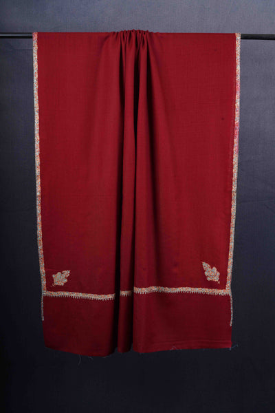 Maroon Base Border Embroidery Merino Shawl