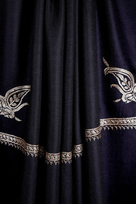 3 yard Black Base With small border Tilla Embroidery Pashmina Shawl