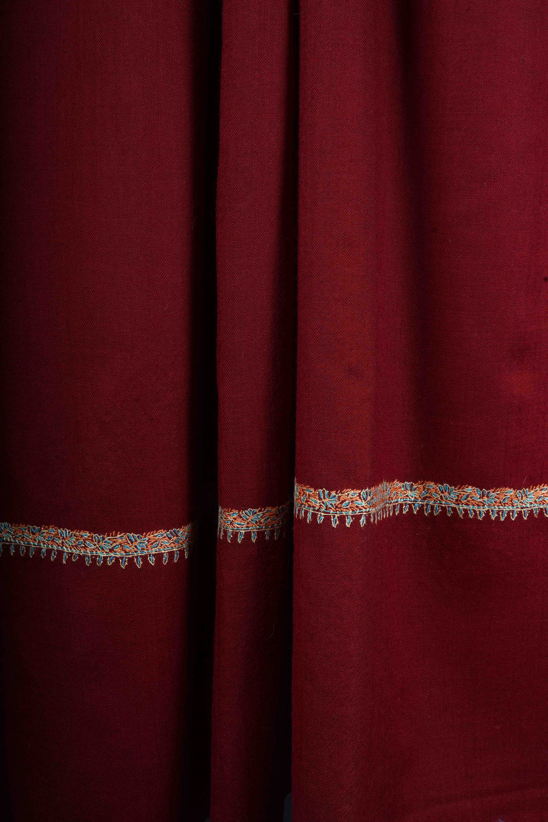 Maroon Base Border Embroidery Merino Shawl