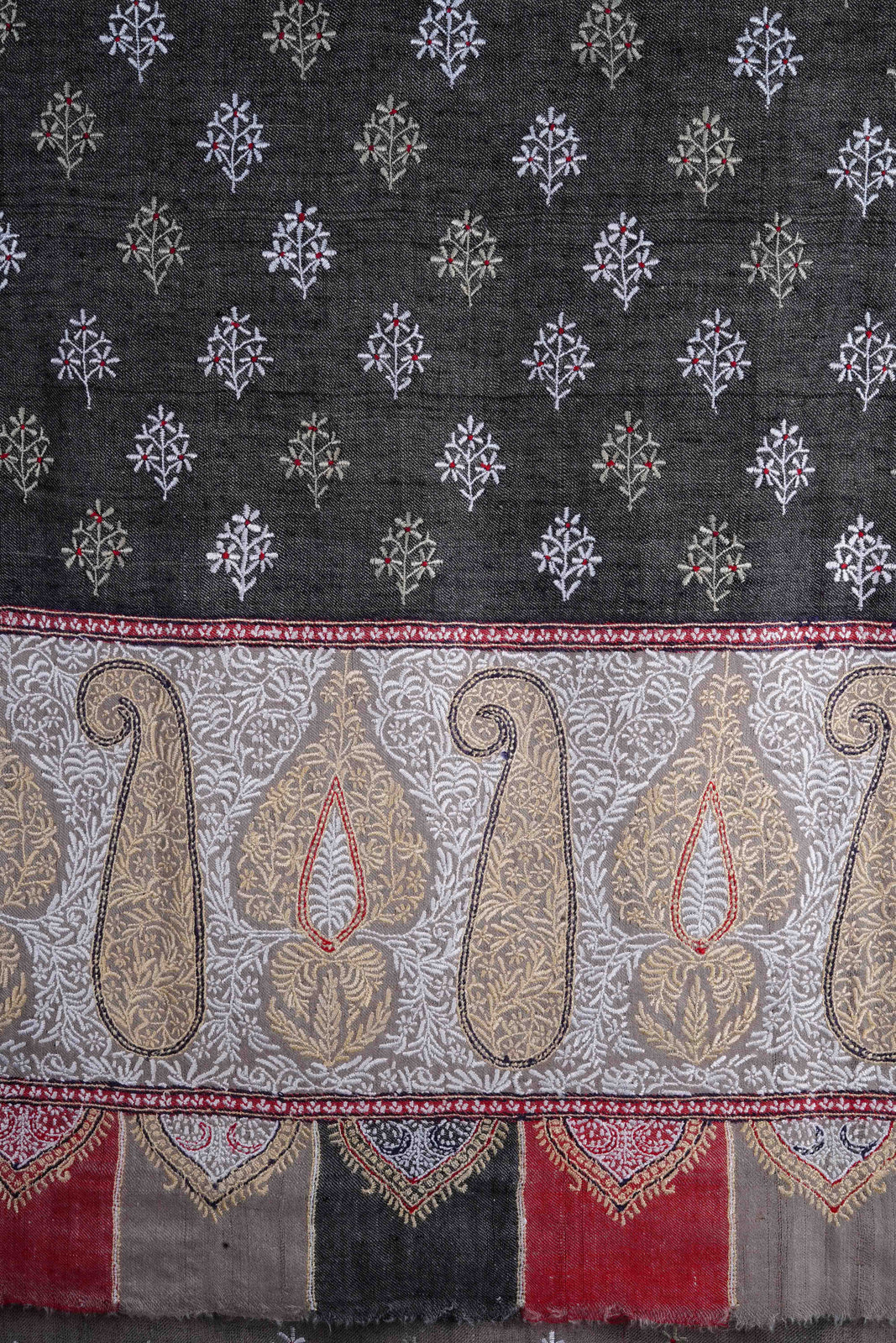 Boteh Motif Embroidery Black Reversible Cashmere Pashmina Shawl