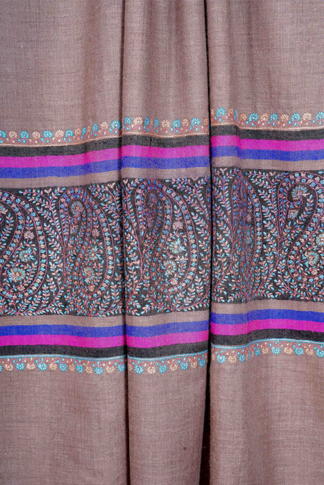 Natural Base Border Embroidery Cashmere Pashmina Shawl