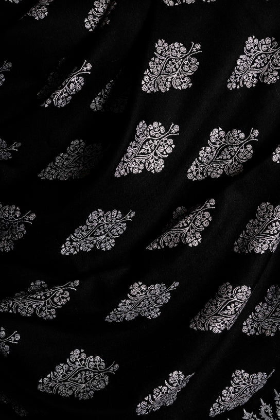 2.5 Yard Black Pashmina Jamawar Embroidery Shawl