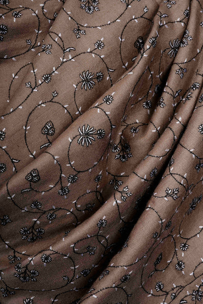 Natural Base Jali with black and white Embroidery Cashmere Pashmina Shawl