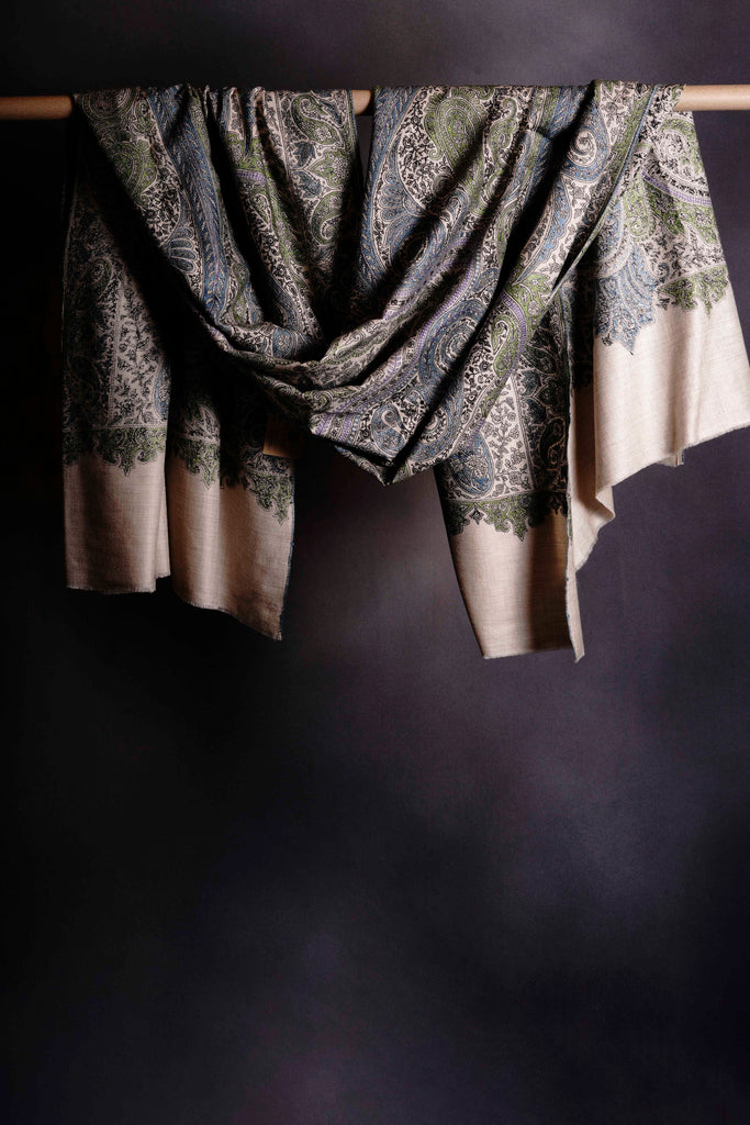 2.5 Yard Ivory Pashmina Jamawar Full Embroidery Shawl